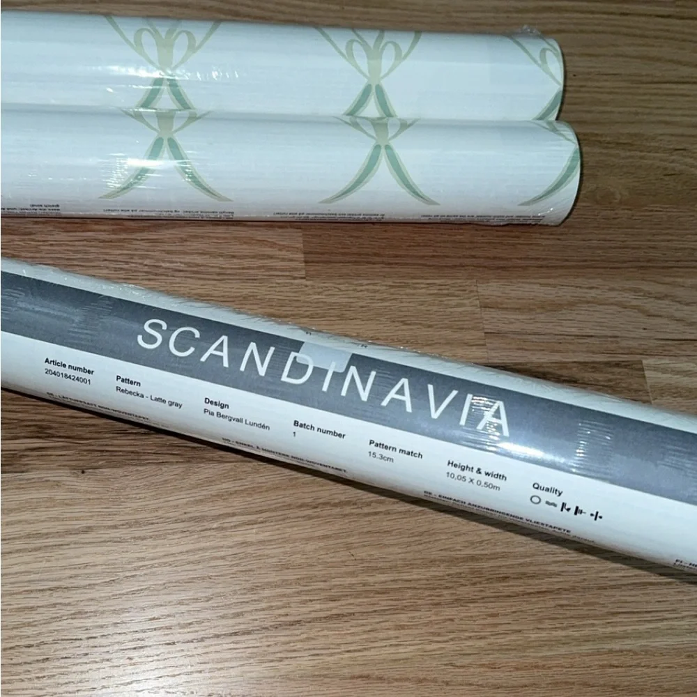 NEW 3 Rolls Scandinavia Pia Bergvall Lunden Green Bows‎ Wallpaper